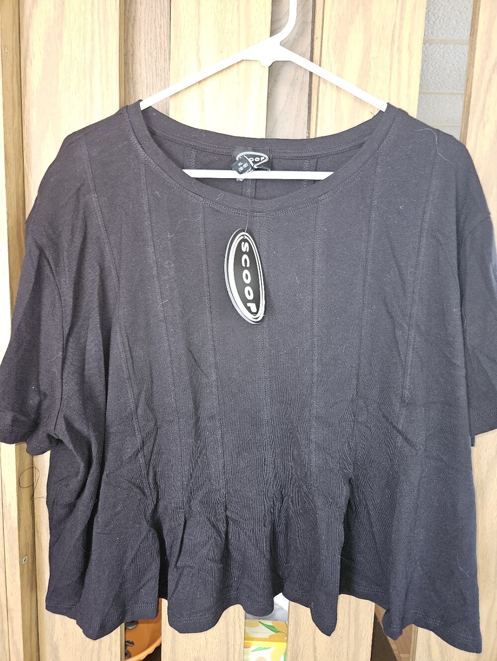 NWT Scoop Sz XL Black Short Sleeve Peplum Crop Top
